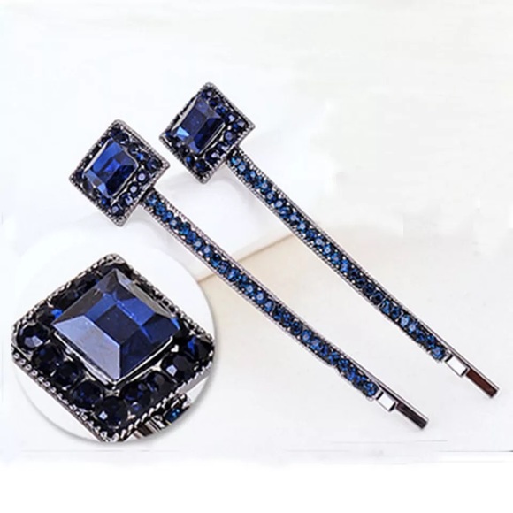 Set of 2 sapphire Blue Bobbie Pins - Picture 2 of 6